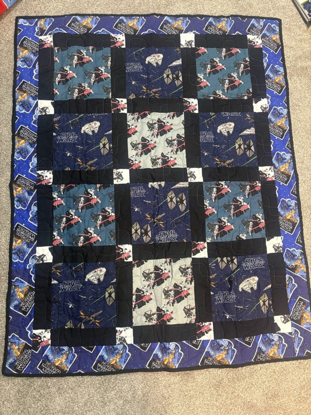 Star Wars Patchwork Quilt in Blue, Black and White